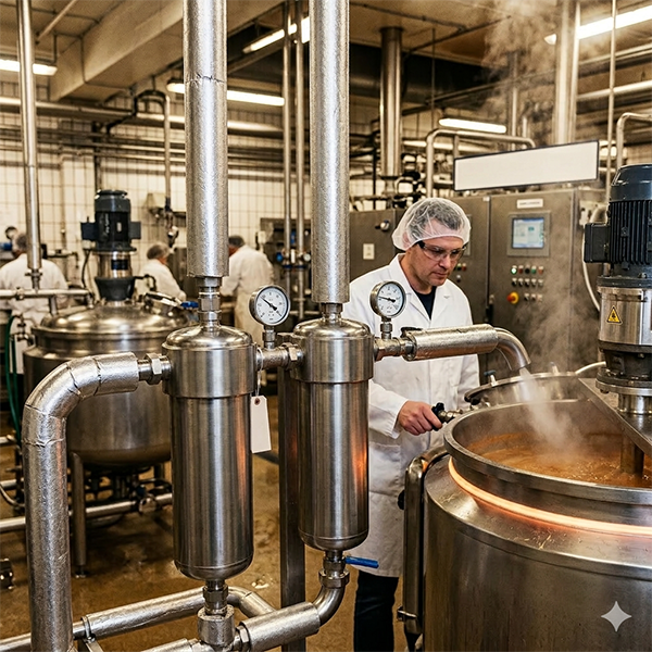 Steam filtration housing for industrial use